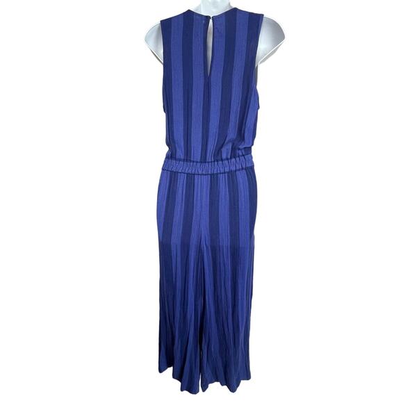 Anthropologie Nomad Morgan Carper Blue Striped Cropped Jumpsuit Size‎ M - Picture 7 of 13